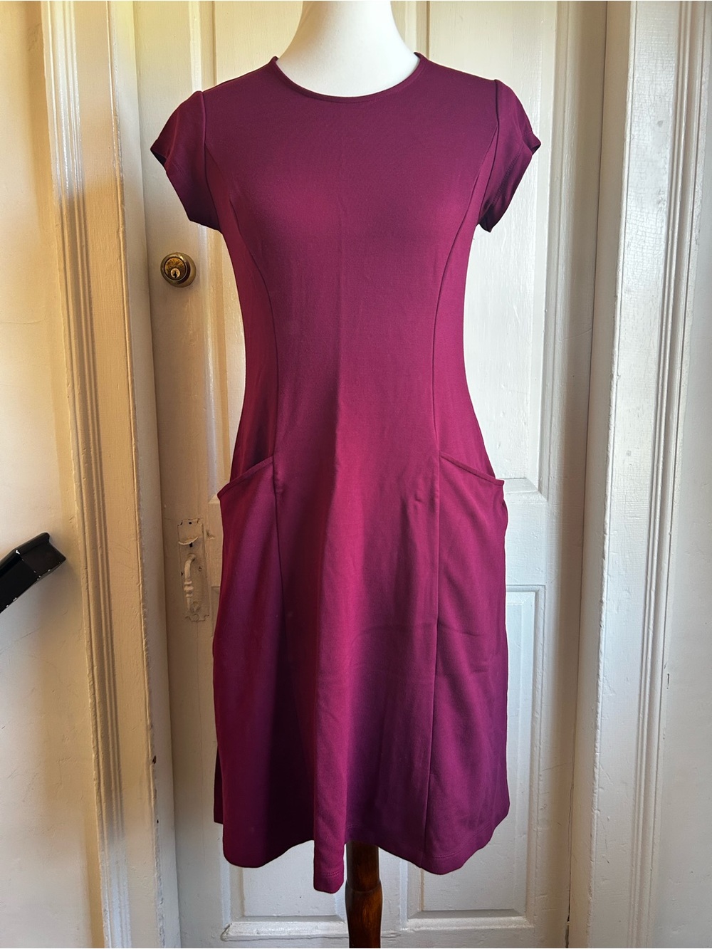 Coldwater Creek Burgundy Cranberry Red Ponte Pocket Midi Dress Size XS